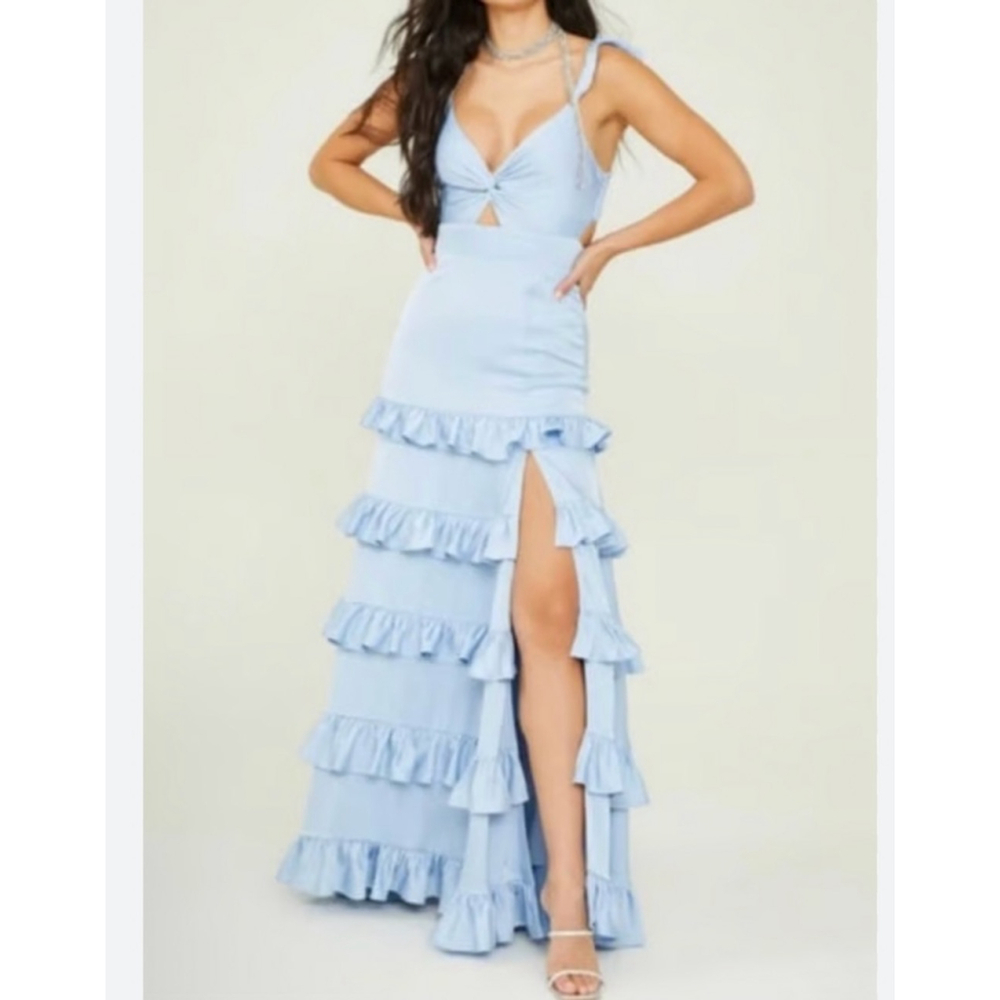 Altar'd State Alana Marie Light Blue Ruffle Maxi Dress